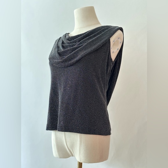 Xscape By Lawrence Kurtz Draped Metallic Silver Black Top - Picture 4 of 9